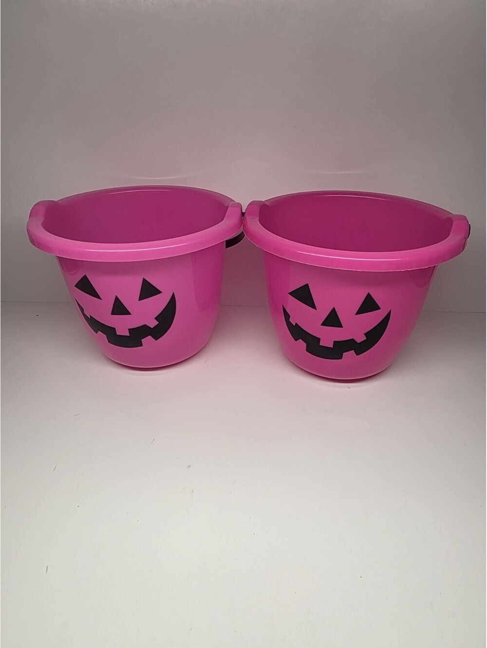 Pink 2 Pack Jack O Lantern Pumpkin Trick or Treat Candy Bucket Pail 8"